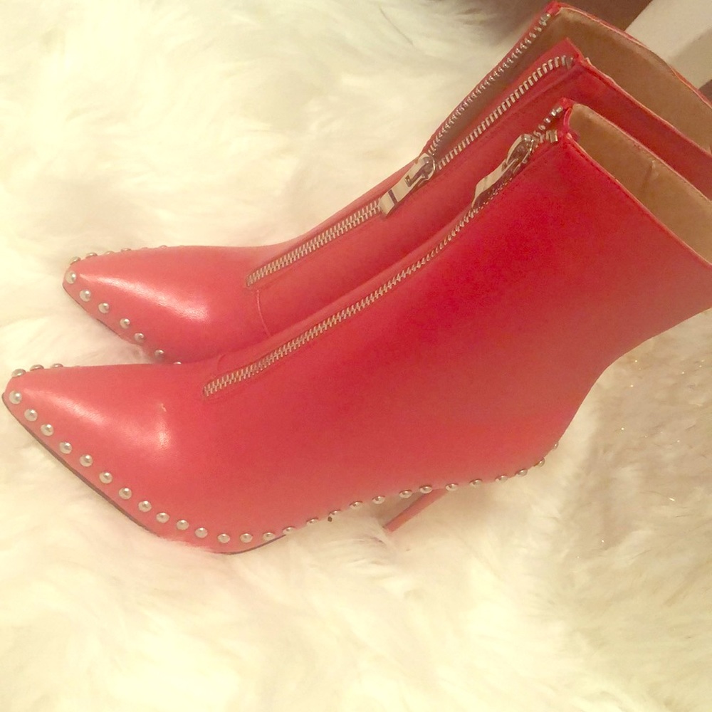 Red booties with studs